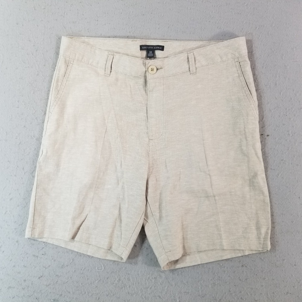 Saks Fifth Avenue shorts men's 34x9 beige linen blend luxury preppy